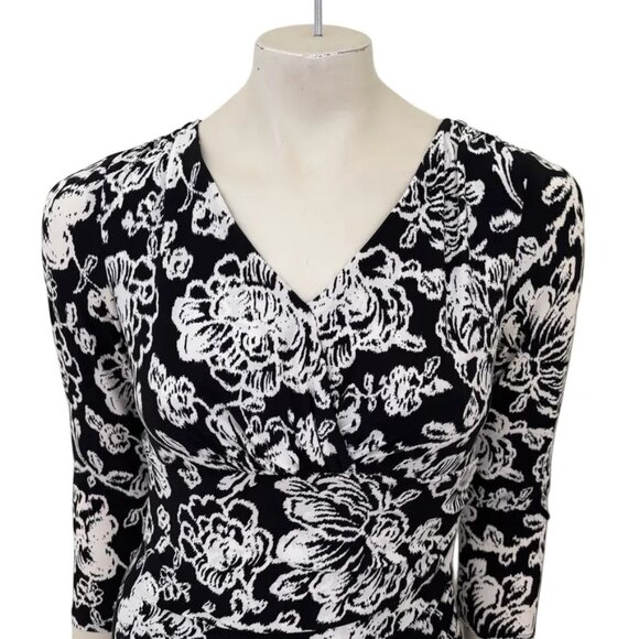 RALPH LAUREN Floral Print Faux Wrap Sheath Dress in Black & White SZ 8 - Picture 3 of 10